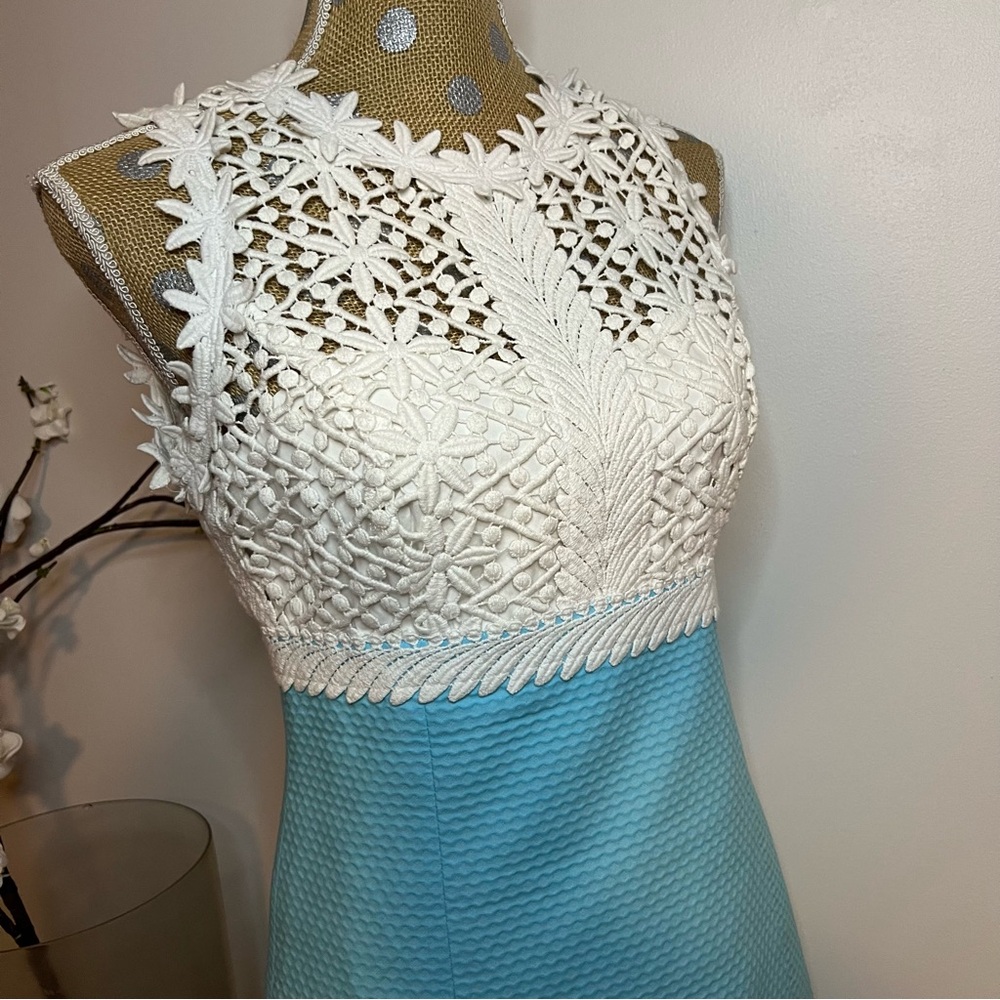 Lilly Pulitzer Breakers White, Turquoise Shift Dress - Picture 5 of 10